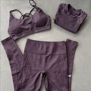 Fabletics Women's Seamless Ribbed Active Set Bundle — Deep Plum - Small
